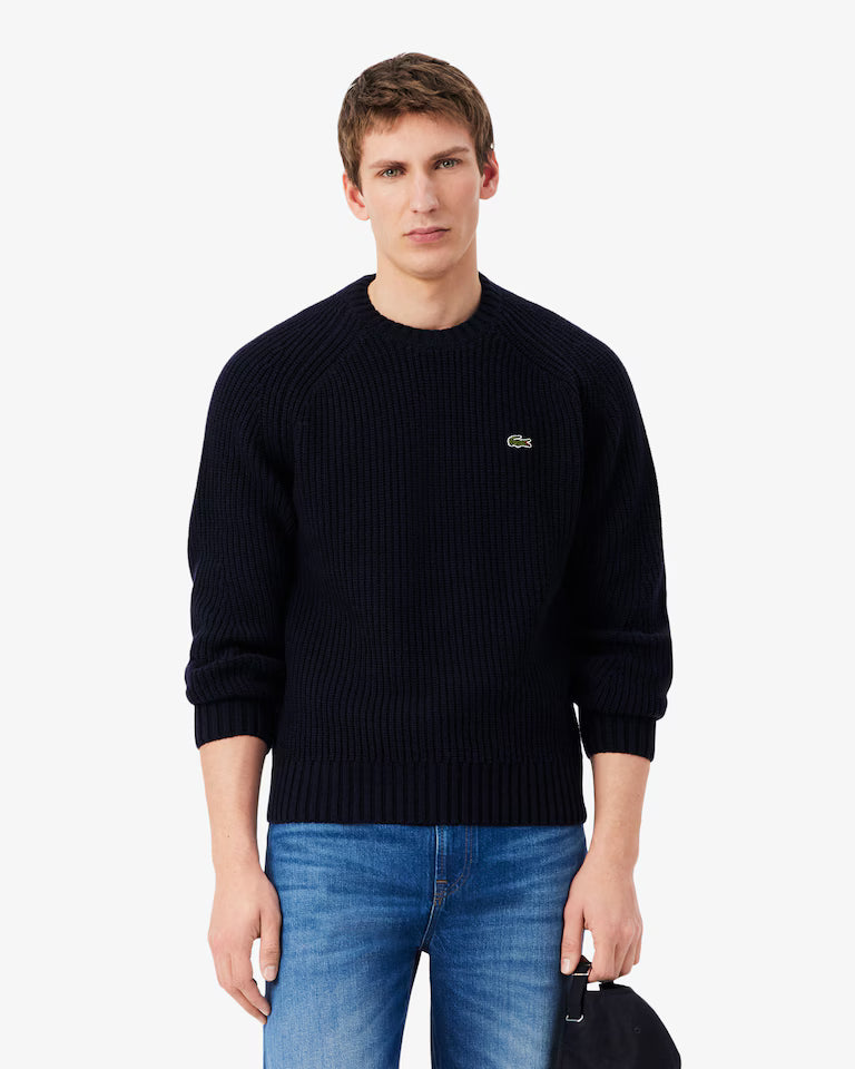 Lacoste Wool Crew Neck Sweater `Navy Blue`