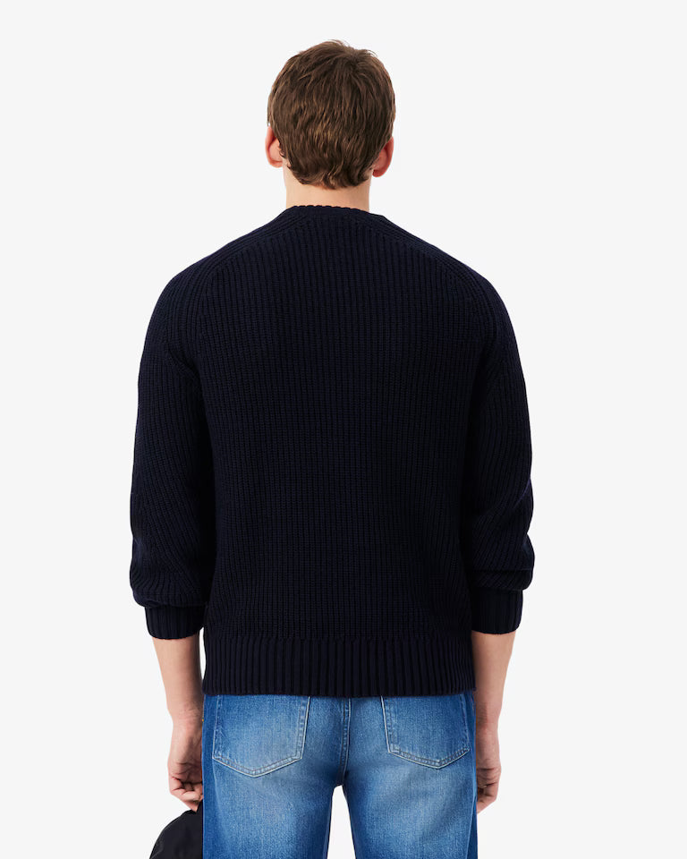 Lacoste Wool Crew Neck Sweater `Navy Blue`