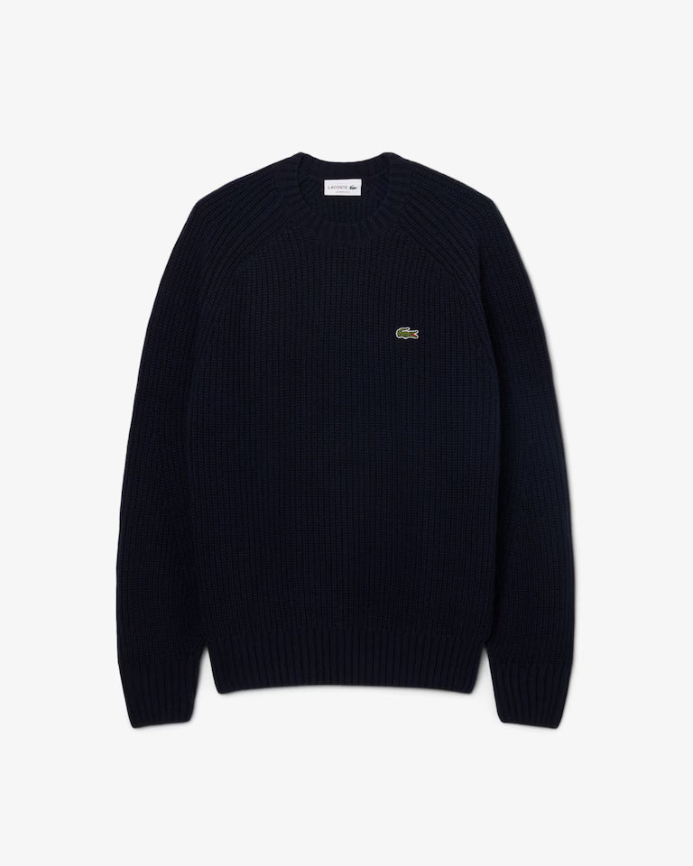Lacoste Wool Crew Neck Sweater `Navy Blue`