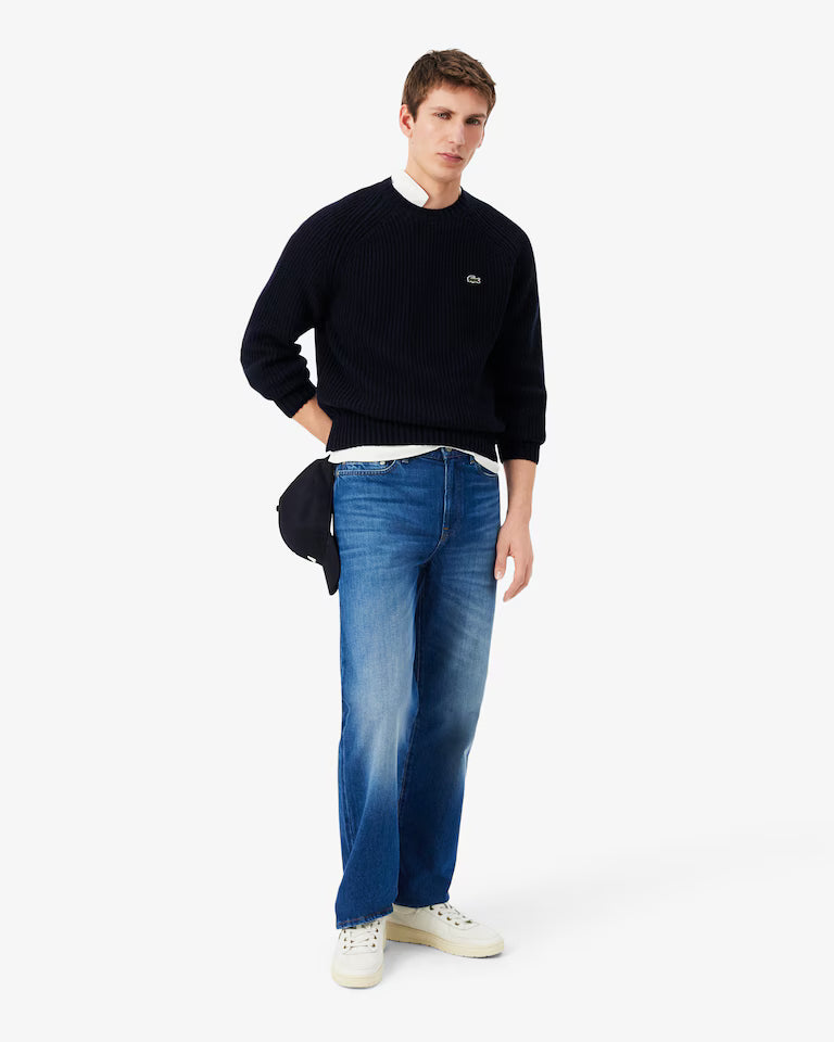 Lacoste Wool Crew Neck Sweater `Navy Blue`