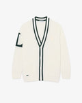 Lacoste Badge Accent Wool Blend Golf Cardigan  `White / Green`