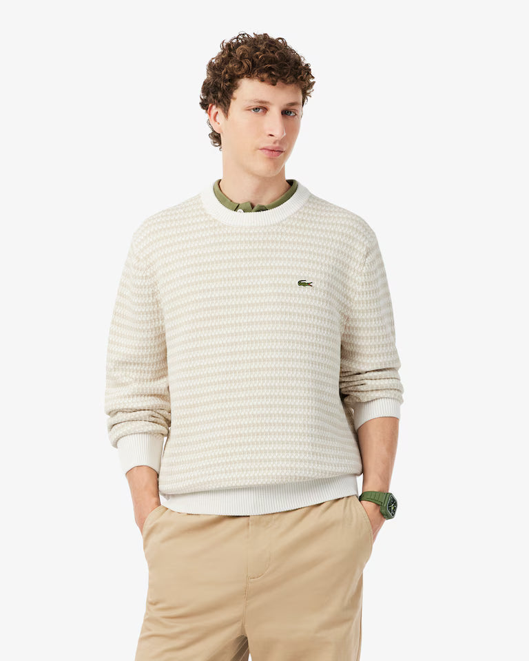 Lacoste Cotton Striped Sweater `Beige / Gris Clair / Blanc`