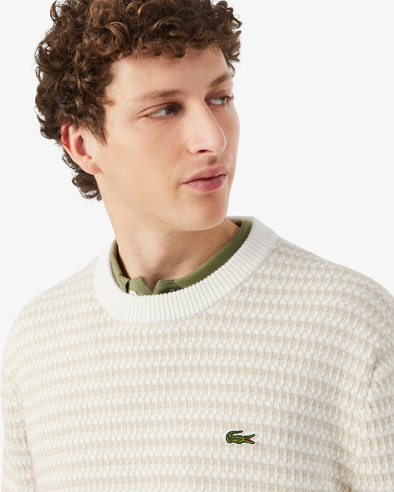 Lacoste Cotton Striped Sweater `Beige / Gris Clair / Blanc`