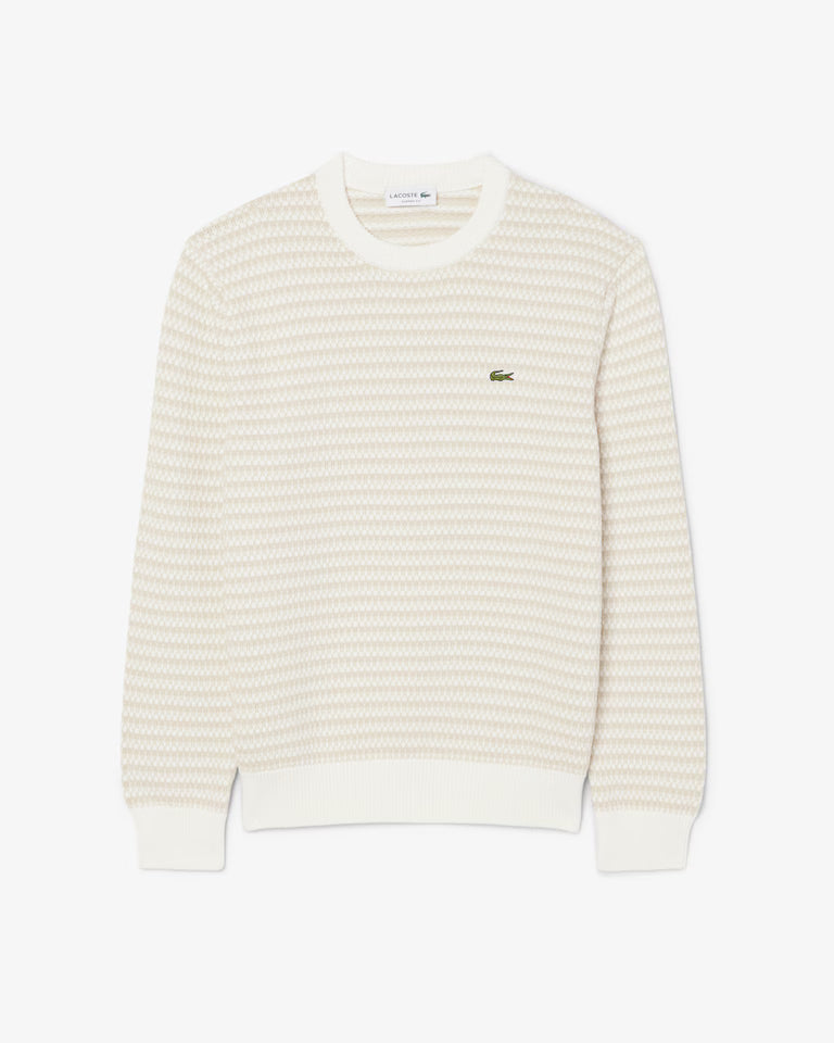 Lacoste Cotton Striped Sweater `Beige / Gris Clair / Blanc`