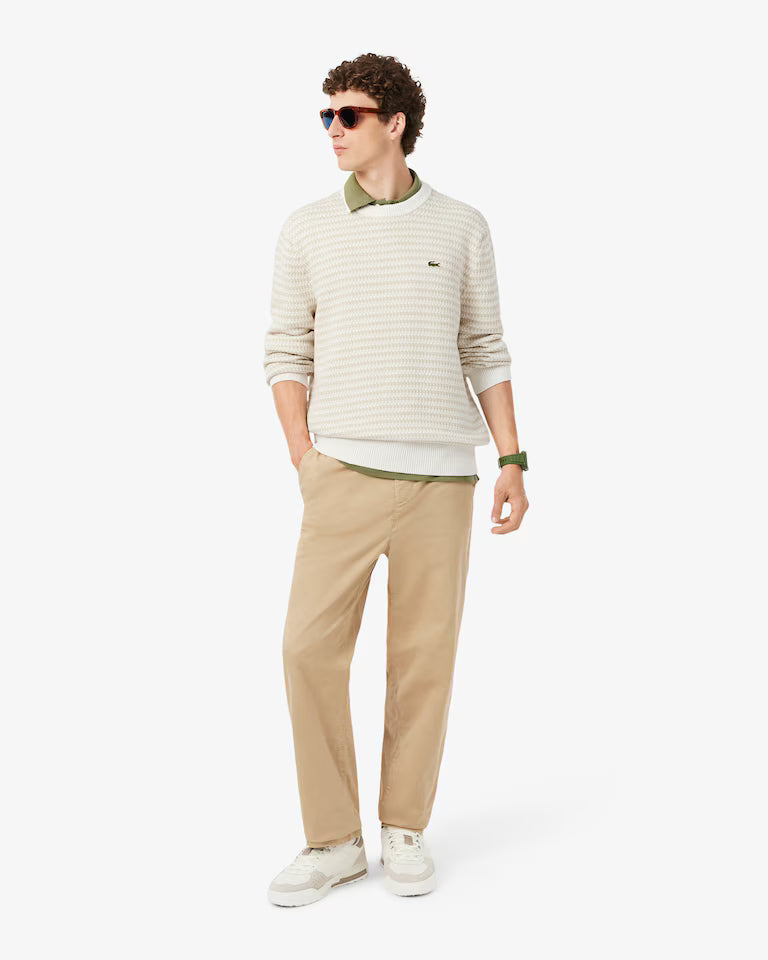 Lacoste Cotton Striped Sweater `Beige / Gris Clair / Blanc`