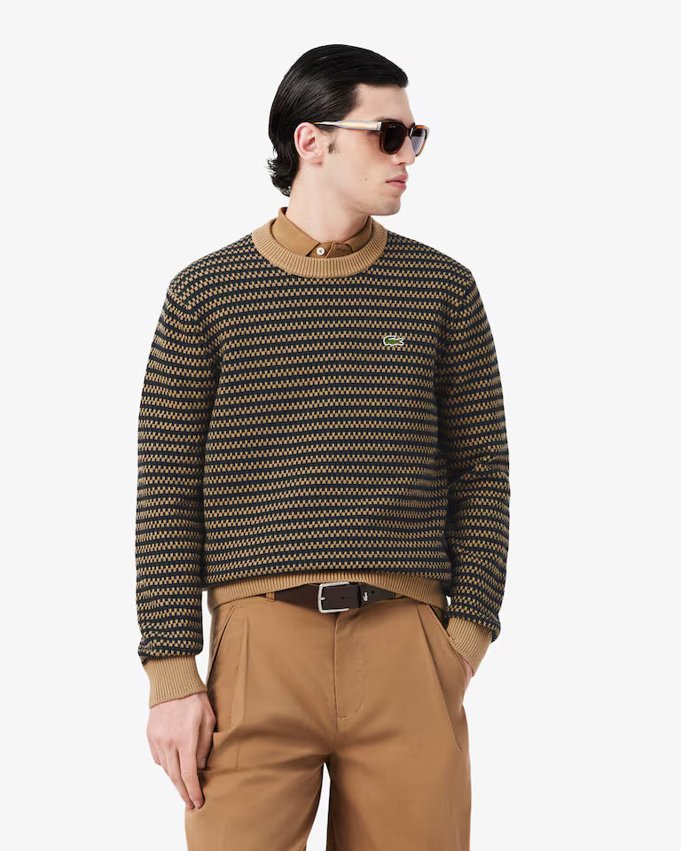 Lacoste Cotton Striped Sweater `Black / White / Grey`