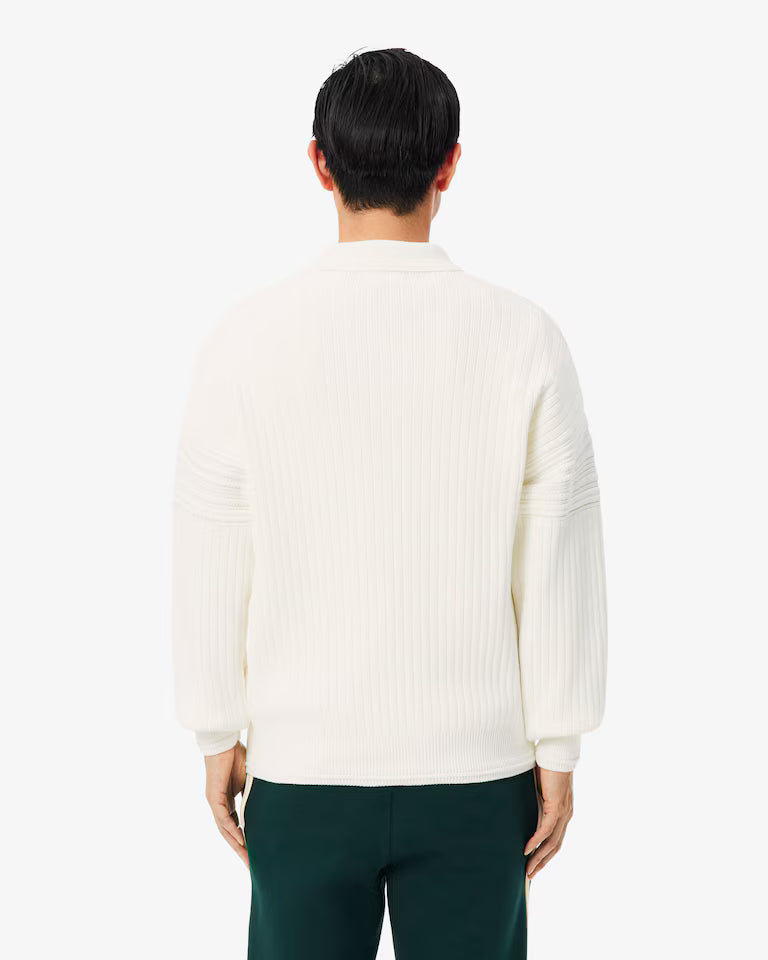 Lacoste French Made Cotton Polo Collar Sweater `White`