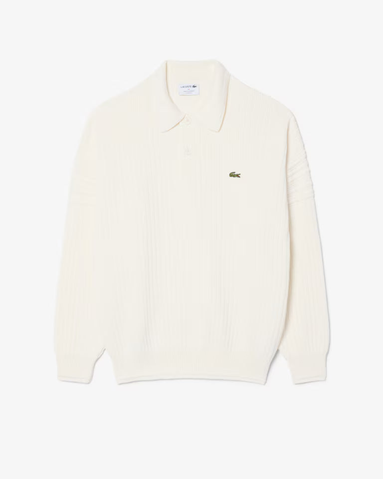 Lacoste French Made Cotton Polo Collar Sweater `White`