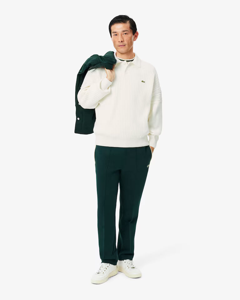 Lacoste French Made Cotton Polo Collar Sweater `White`