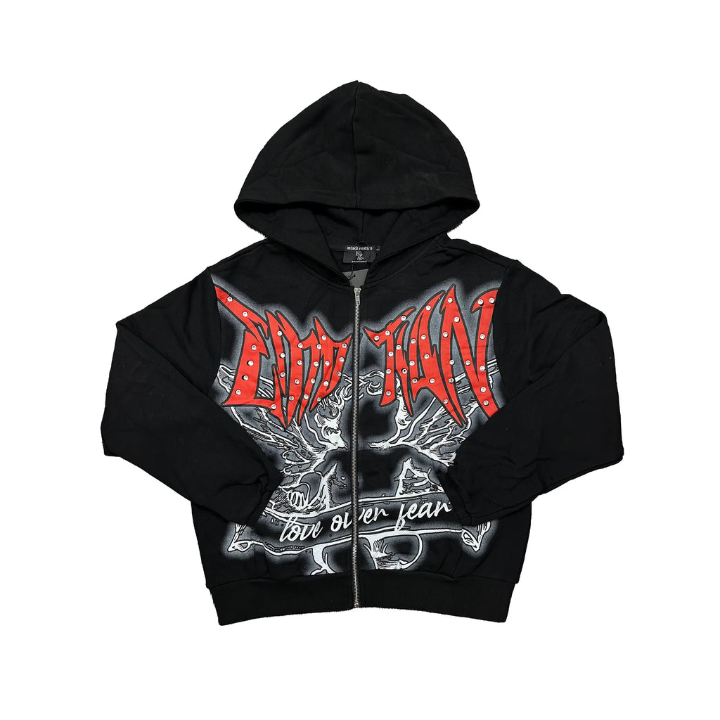 Mixed Emotion Black “Graffiti” Rhinestone Hoodie