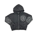 Mixed Emotion Eclipse Grey Acid Wash Rhinestone Hoodie