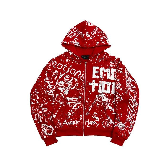 Mixed Emotion Graffiti Red Zip-Up Hoodie