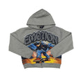 Mixed Emotion Rhinestone Skater Graphic Grey Zip-Up Hoodie