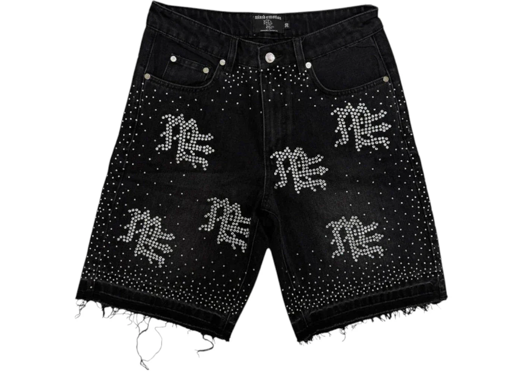 Mixed Emotions ME ´Rhinestone Denim Shorts Black´
