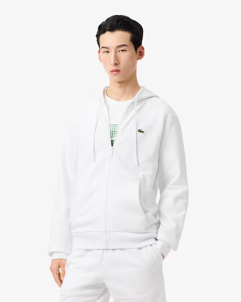 Lacoste Classic Fit Zip-Up Fleece Sweatshirt `White`