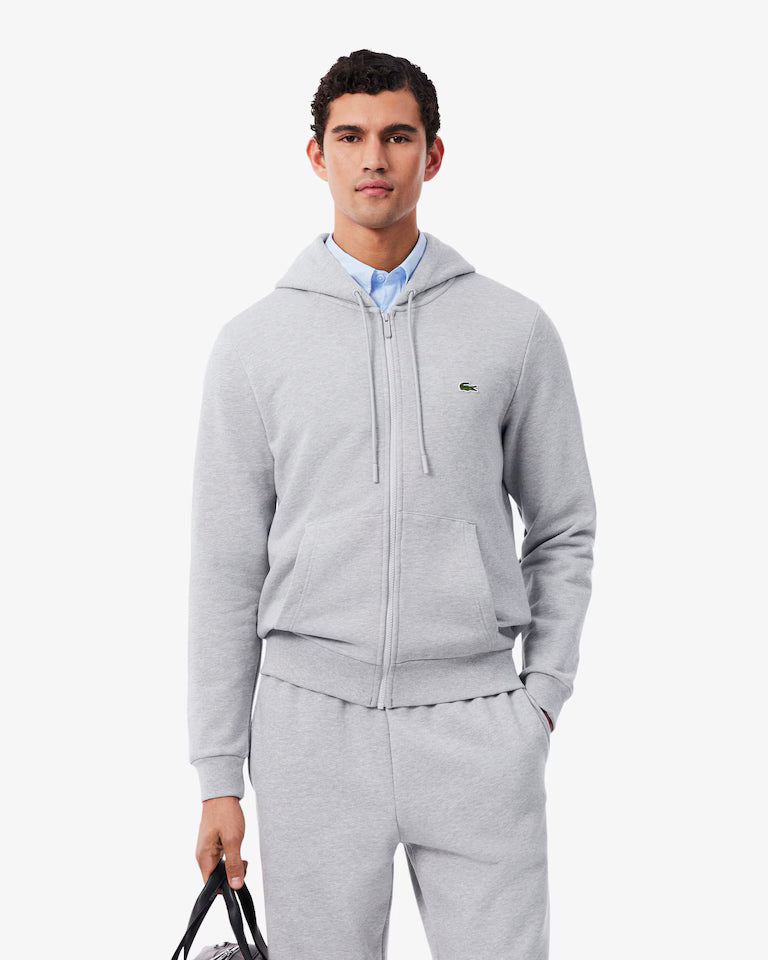 Lacoste Classic Fit Zip-Up Fleece Sweatshirt `Grey Chine`