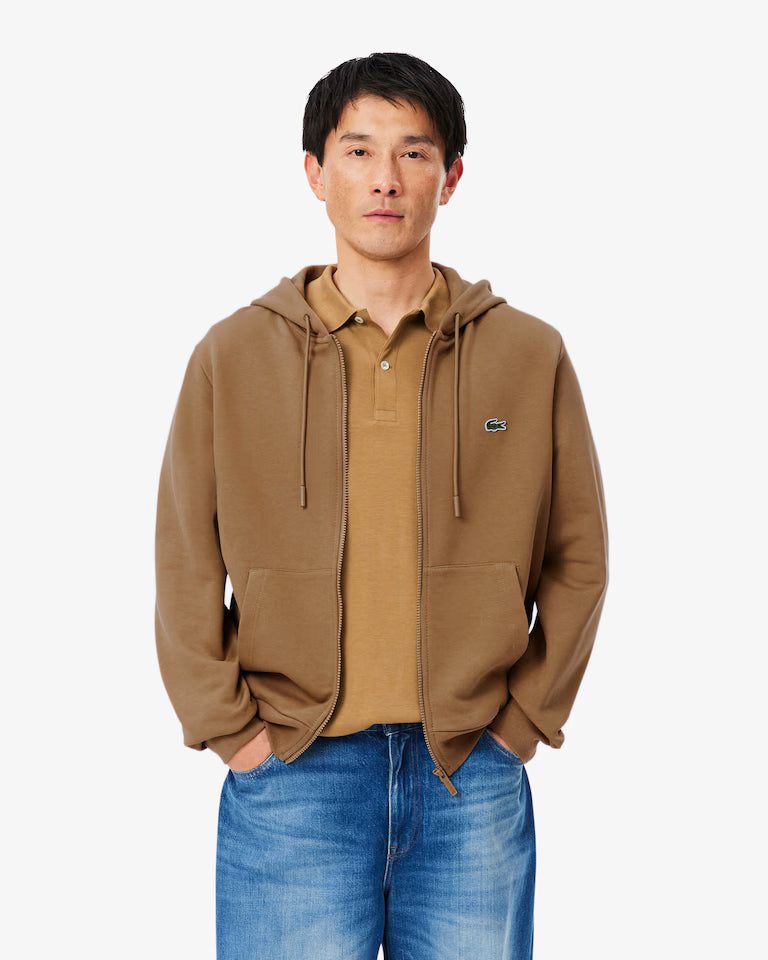Lacoste Classic Fit Zip-Up Fleece Sweatshirt `Brown`