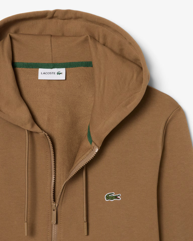 Lacoste Classic Fit Zip-Up Fleece Sweatshirt `Brown`