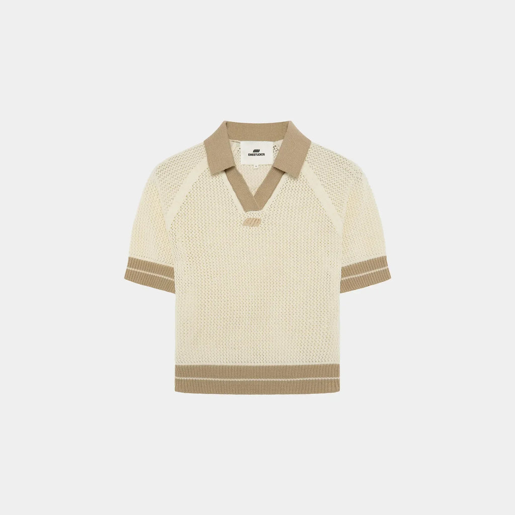 Eme Studios ´Ocata Off Sand Crochet´ Knit Polo