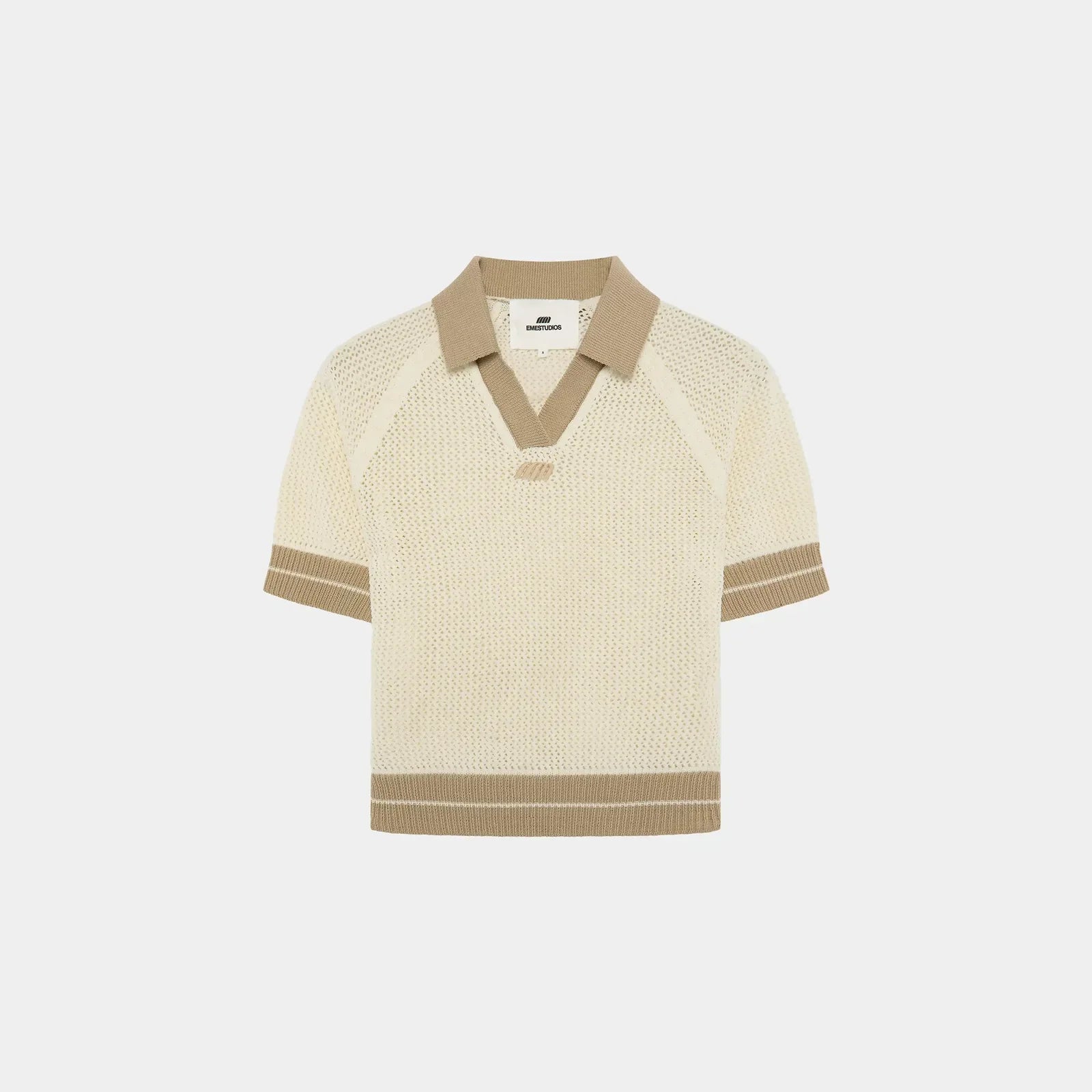 Eme Studios ´Ocata Off Sand Crochet´ Knit Polo