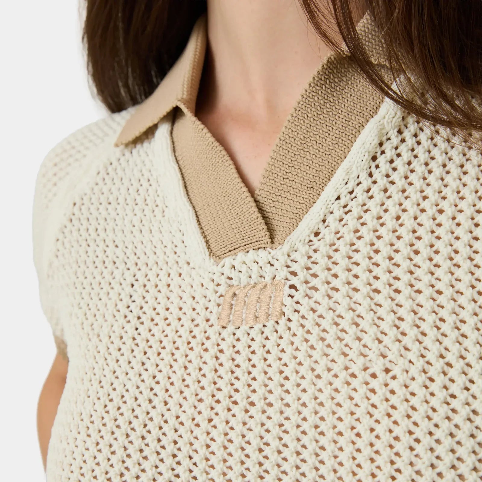 Eme Studios ´Ocata Off Sand Crochet´ Knit Polo