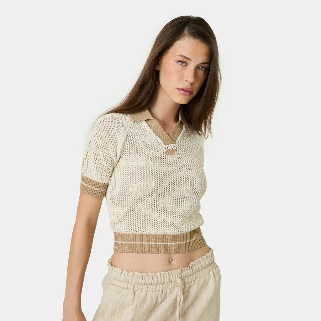 Eme Studios ´Ocata Off Sand Crochet´ Knit Polo