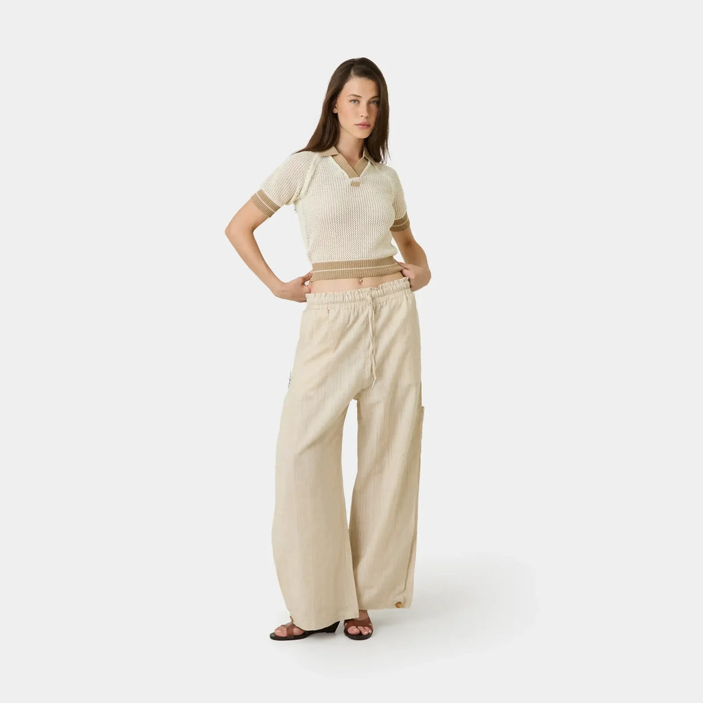 Eme Studios ´Ocata Off Sand Crochet´ Knit Polo